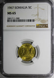 Somalia 1967 5 Centesimi NGC MS65 1 YEAR TYPE TOP GRADED COIN BY NGC KM# 6