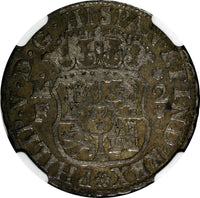 Mexico SPANISH Philip V Silver 1741 Mo MF 2 Reales NGC VF25  KM# 84  (042)