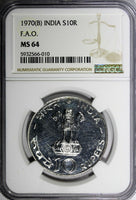 India-Republic Silver 1970 (B) 10 Rupees FAO NGC MS64 TOP GRADED KM# 186 (010)
