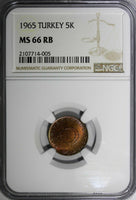 Turkey Bronze 1965 5 Kurus NGC MS66 RB TOP GRADED BY NGC KM# 890.1 (005)