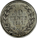 Netherlands Wilhelmina I Silver 1897 10 Cents Last Year for Type KM# 116 ( 602)
