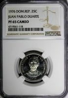 DOMINICAN REPUBLIC PROOF 1976 25 Centavos NGC PF65 CAMEO Mintage-5,000 KM# 43