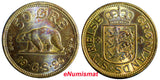 GREENLAND 50 ORE 1926  .POLAR BEAR.LOW MINTAGE : 195,837  UNC. RAINBOW KM# 7(5)