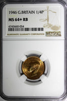 Great Britain George VI Bronze 1946 Farthing NGC MS64+ "PLUS" RB  KM# 843 (054)