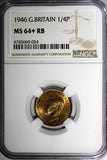 Great Britain George VI Bronze 1946 Farthing NGC MS64+ "PLUS" RB  KM# 843 (054)