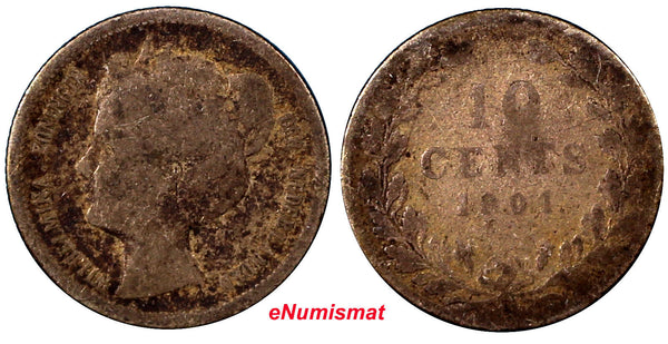 Netherlands Wilhelmina I Silver 1904 10 Cents FIRST DATE FOR TYPE KM# 136 (8133)