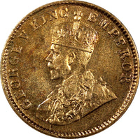 India-British George V Bronze 1936 (C) 1/4 Anna UNC Red Toned KM# 512  (22 304)