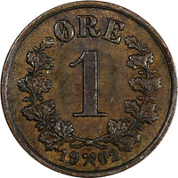 Norway Oscar II Bronze 1902 1 Øre The Norwegian Lion XF KM# 352 (20 709)