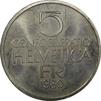 Switzerland 1980 5 Francs Ferdinand Hodler-Painter BU Condition 1 YEAR KM# 59(4)
