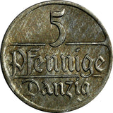 Danzig Free City Copper-Nickel 1923 5 Pfennig XF  KM# 142
