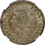 France Silver 1876 A 5 Francs NGC AU58 Hercules Paris Mint KM# 820.1 (023)