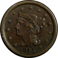 US Copper 1845 Braided Hair Large Cent 1c EX.LUX FAMILY COLLECTION (14 718)