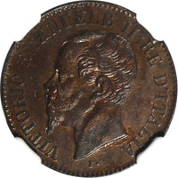 Italy Vittorio Emanuele II Copper 1867-M 2 Centesimi NGC MS61 BN KM# 2.1 (040)