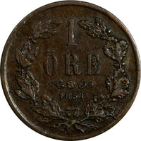 Sweden Oscar I Bronze 1858/7 L.A 1 Ore OVERDATE KM# 687 (17 996)