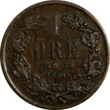 Sweden Oscar I Bronze 1858/7 L.A 1 Ore OVERDATE KM# 687 (17 996)