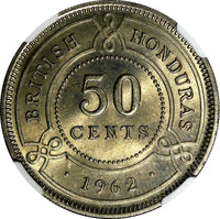 BRITISH HONDURAS Elizabeth II 1962 50 Cents NGC MS65 Mintage-50,000 KM# 28 (26)