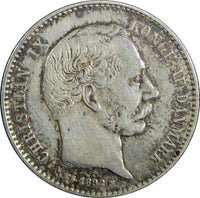 Denmark Christian IX Silver 1892 HC CS 1 Krone Last Year SCARCE KM# 797.1 (38)