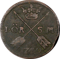 Sweden Frederick I Copper 1749 1 Ore, S.M. 29,75mm  KM# 416.1  (21 162)