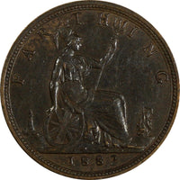 Great Britain Victoria Bronze 1882 H  Farthing Heaton Mint ch.XF KM# 753 (846)