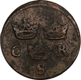 Sweden Copper 1656 1/4 Ore VF Condition  C.R.S SCARCE KM# 211 (9982)