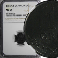 DENMARK Frederik IX Zinc 1966 C S 1 Ore NGC MS 64 TOP GRADED BY NGC KM# 839.2(3)