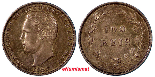 Portugal Luiz I Silver 1886 100 Reis Choice XF Nice Toned Mintage-750,0 KM510(3)