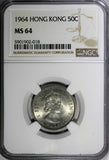 Hong Kong Elizabeth II Copper-Nickel 1964 50 Cents NGC MS64 KM# 30.1 (018)
