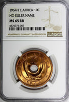 East Africa Bronze 1964-H 10 Cents NGC MS65 RB NO RULER NAME TOP GRADED ! KM# 40