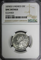 Mexico Silver 1878 ZS S 25 Centavos Zacatecas Mint-252,000 NGC UNC DET.KM# 406.9