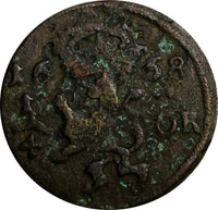 Sweden Charles X Gustav Copper 1658 1/4 Ore 28.5 mm KM# 211