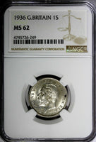 Great Britain George V (1910-1936) Silver 1936 1 Shilling NGC MS62  KM# 833