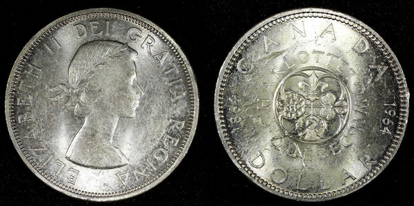 CANADA Silver 1964 $1.00 Dollar Anniv.Charlottetown & Quebec KM# 58 (22 790)
