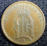 SWEDEN Oscar II Bronze 1901  2 Ore Large Letters KM# 746  (23 112)
