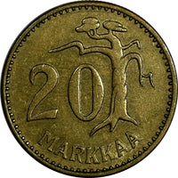 Finland Aluminum-Bronze 1958 H 20 Markkaa Mintage-515,000 RARE KM# 39 (18 727)