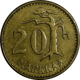 Finland Aluminum-Bronze 1958 H 20 Markkaa Mintage-515,000 RARE KM# 39 (18 727)