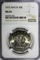 Malta Copper-Nickel 1972 50 Cents NGC MS65 Siege Monument KM# 12 (023)