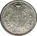 India-British George VI Silver 1940 (B) 1/4 Rupee Bombay UNC KM# 545 (22 350)