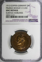 GERMANY PRUSSIA Goetz Copper Pattern 1913 2 Mark NGC UNC Schaaf-111/G3 (011)