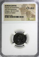 Roman Empire CRISPUS as CAESAR AD 316-326 BI NUMMUS CAMP GATE NGC Ch AU (005)