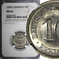 Germany - Empire Wilhelm II  1899 A 10 Pfennig NGC MS64 TOP GRADED KM# 12 (005)