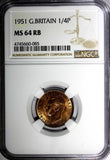 Great Britain George VI Bronze 1951 1 Farthing NGC MS64 RB KM# 867 (85)