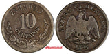 MEXICO 1874/3 ZS H 10 Centavos OVERDATE Zacatecas Mint-10,000 RARE KM403.10 (02)