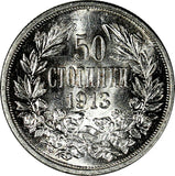 Bulgaria Silver 1913 50 Stotinki aUNC Condition KM# 30 (18 574)