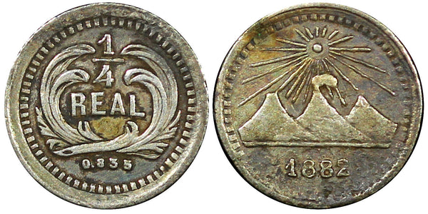 Guatemala Silver 1882 1/4 Real Mintage-103 ,546 KM# 151 (22 673)