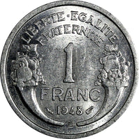 FRANCE Aluminum 1948 B 1 Franc 23mm KM# 885a.2