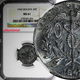 Bolivia  Zinc 1942 20 Centavos NGC MS61 One Year Type Luster WWII KM# 183 (092)