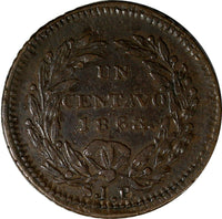 Mexico Copper 1863 SLP 1 Centavo San Luis Potosi Mint SCARCE KM#390.1 (18 833)