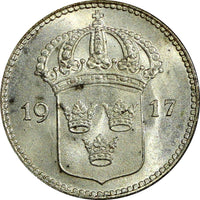 SWEDEN Gustaf V Silver 1917 W 10 Öre  WWI ISSUE UNC KM# 780 (21 913)