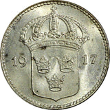 SWEDEN Gustaf V Silver 1917 W 10 Öre  WWI ISSUE UNC KM# 780 (21 913)
