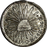 Mexico FIRST REPUBLIC Silver 1855 Zs OM 1 Real Zacatecas Mint Toned KM# 372.10